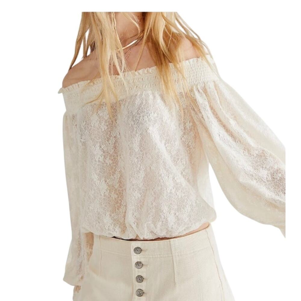 new Free People Emily Boho Lacey Top NWT size XS Off-the-Shoulder Ivory